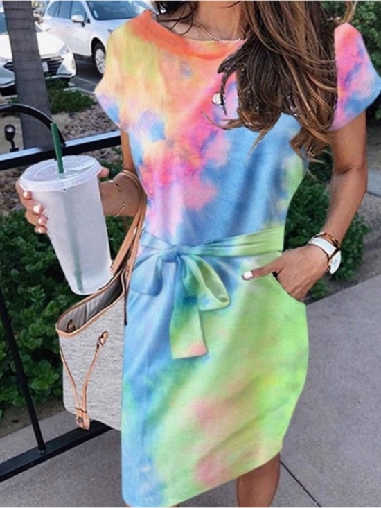 Merokeety Dresses & Skirts - Pastel Tie-Dye Midi Dress with Self Tie Belt